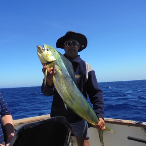 Mario with a dourado (dorado), also known as Mahi Mahi